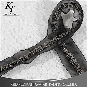 Classic Black Lace Trim with beads Sew on Cotton Rope For Dress Collar