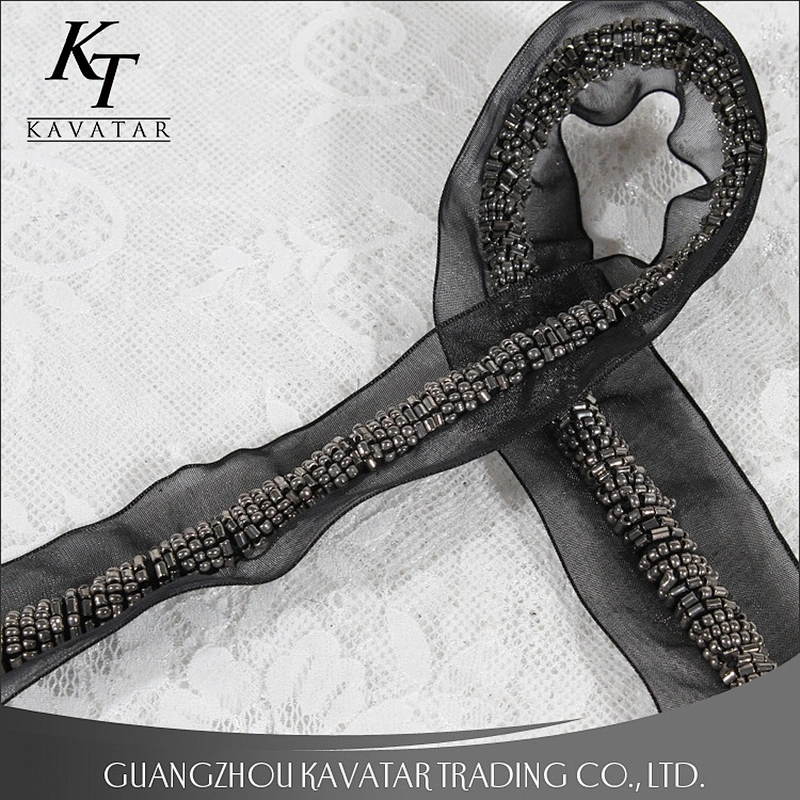 Classic Black Lace Trim with beads Sew on Cotton Rope For Dress Collar
