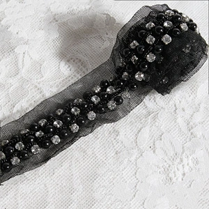 Accessories Claw Rhinestone Black Pearl Beaded Sew On Mesh Lace Trim For Garment