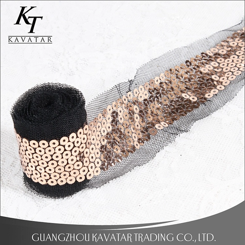 Fashion Handmade Round Sequins Mesh Lace Trim Decorative For Clothing