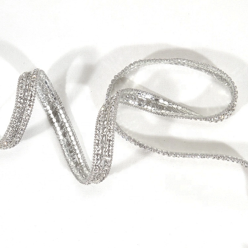 Custom 1cm Crystal Beaded Hot Fix Rhinestone Trim with Accessories Chain