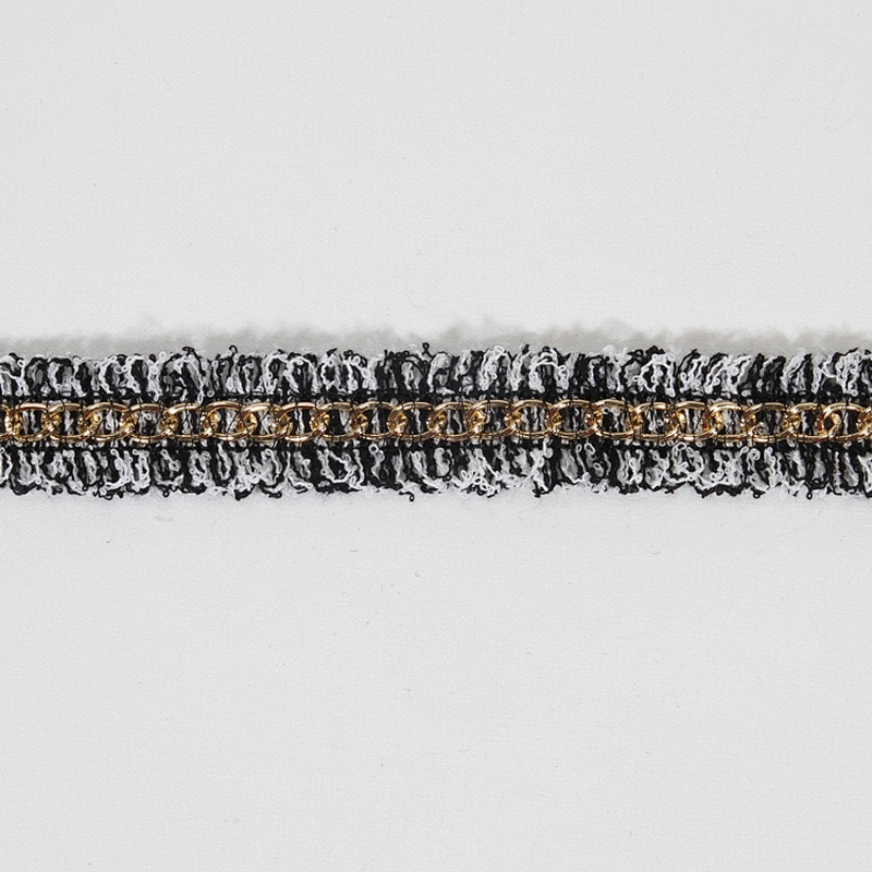 Cheap price wholesale polyester fringe tape trim with Copper chain