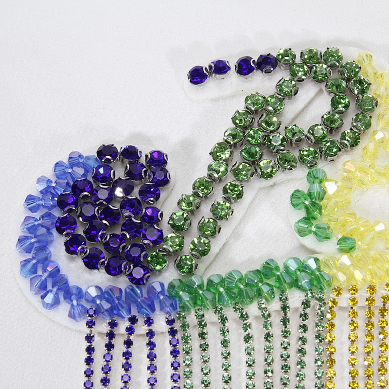Trendy Iron On Rainbow Color Rhinestone Letter Patch with Beads Fringes