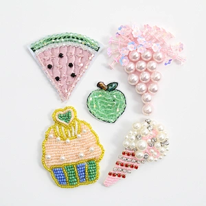 Wholesale handmade fruit patches fashion Sew on patch glass/resin crystal Beaded Patches 3D