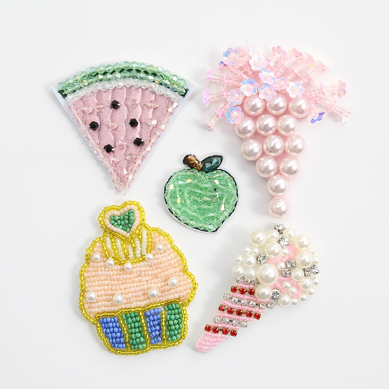 Wholesale handmade fruit patches fashion Sew on patch glass/resin crystal Beaded Patches 3D