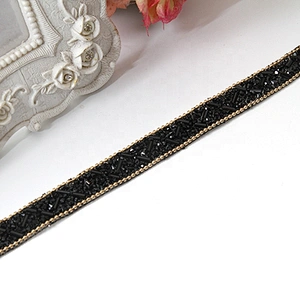 Kavatar Hotfix trimming rhinestone hotfix banding black tube rhinestone gold chain transfer tape iron trimming
