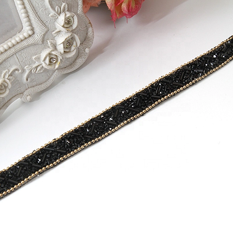 Kavatar Hotfix trimming rhinestone hotfix banding black tube rhinestone gold chain transfer tape iron trimming