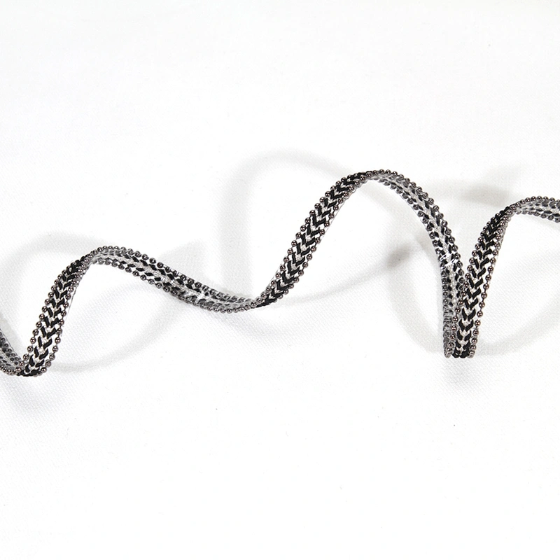 Stock Bulk Mini Black Braided Hot Fix Transfer Trim with Accessories Chain