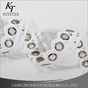 Special eyelet trim, made of eyelet and alloy/used for garment decoration