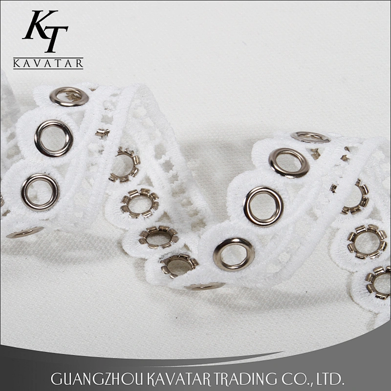 Special eyelet trim, made of eyelet and alloy/used for garment decoration