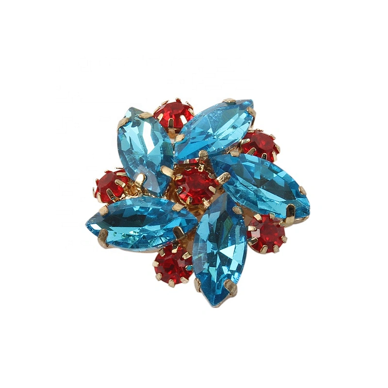 Kavatar Wholesale Crystal Glass Blue kavatar Gold Rhinestone Button For Garment Accessories