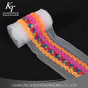 New Arrival 5cm Width Flower Shape Sequin Sew On Mesh Trim For Decoration