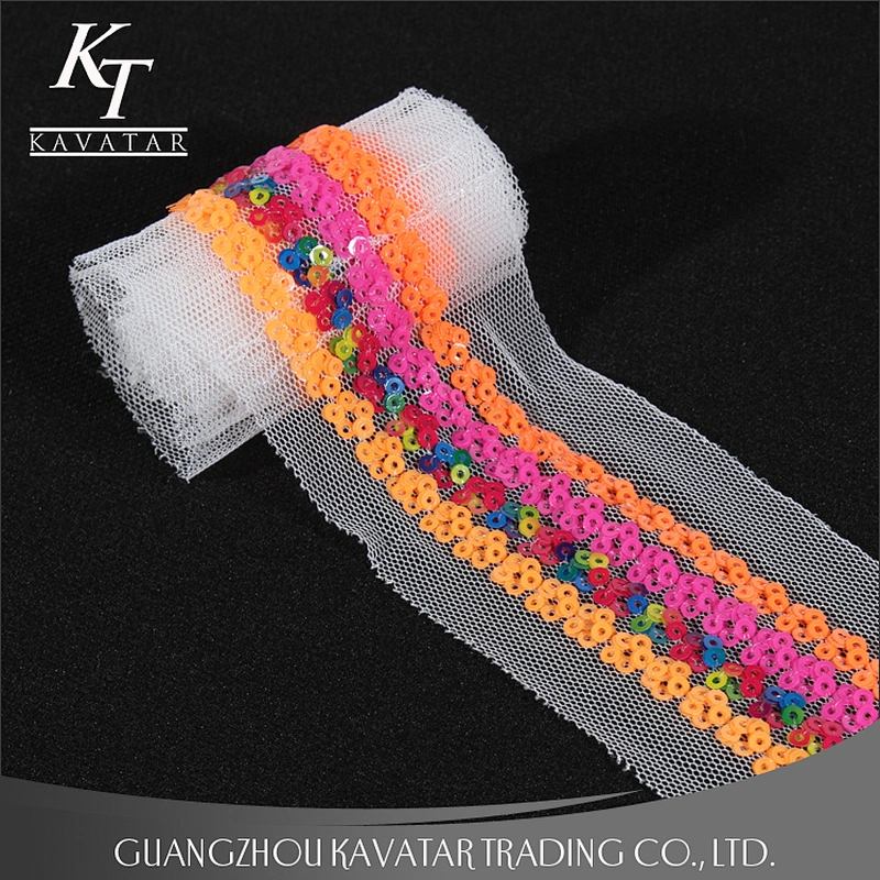 New Arrival 5cm Width Flower Shape Sequin Sew On Mesh Trim For Decoration