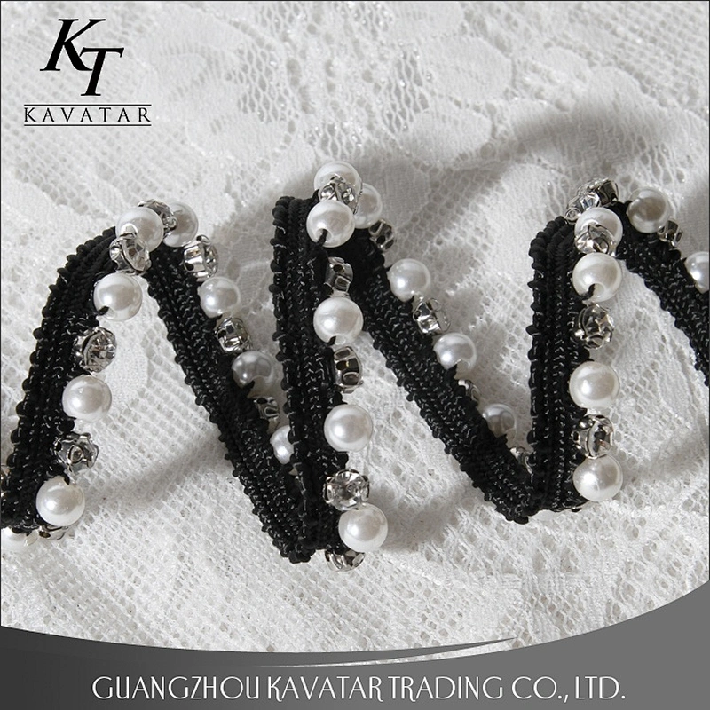 Popular Small Lace Trim Pearl Beaded Rhinestone Lace Decorative For Dress