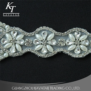 Custom Sew On Pearl Beaded Rhinestone Applique