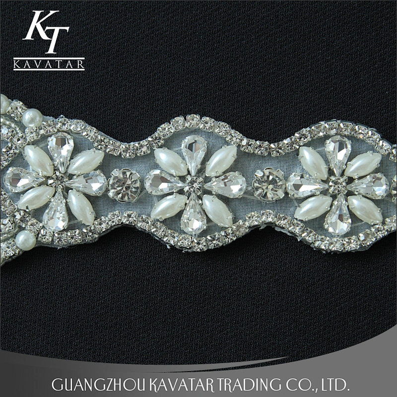 Custom Sew On Pearl Beaded Rhinestone Applique