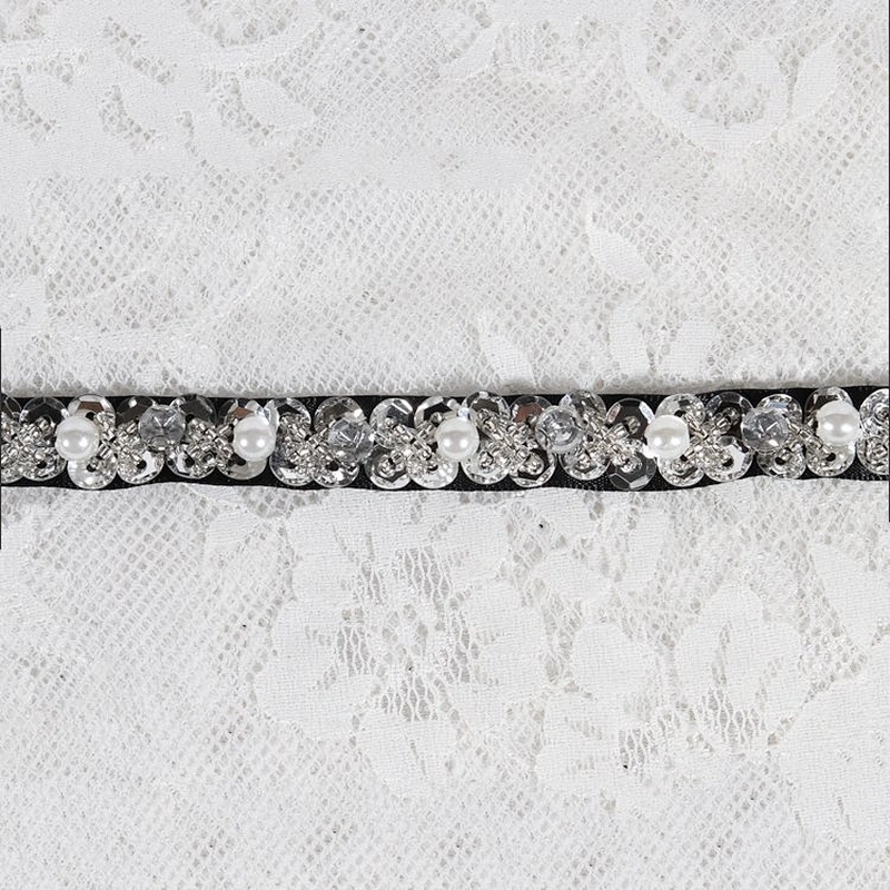 Top quality Crystal Chain Lace Trimming Colorful Round Beads and sequin trim Setting Sew on Trim for Dress Decoration