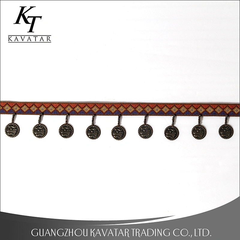 Gold color beaded long tassel trimming for clothing