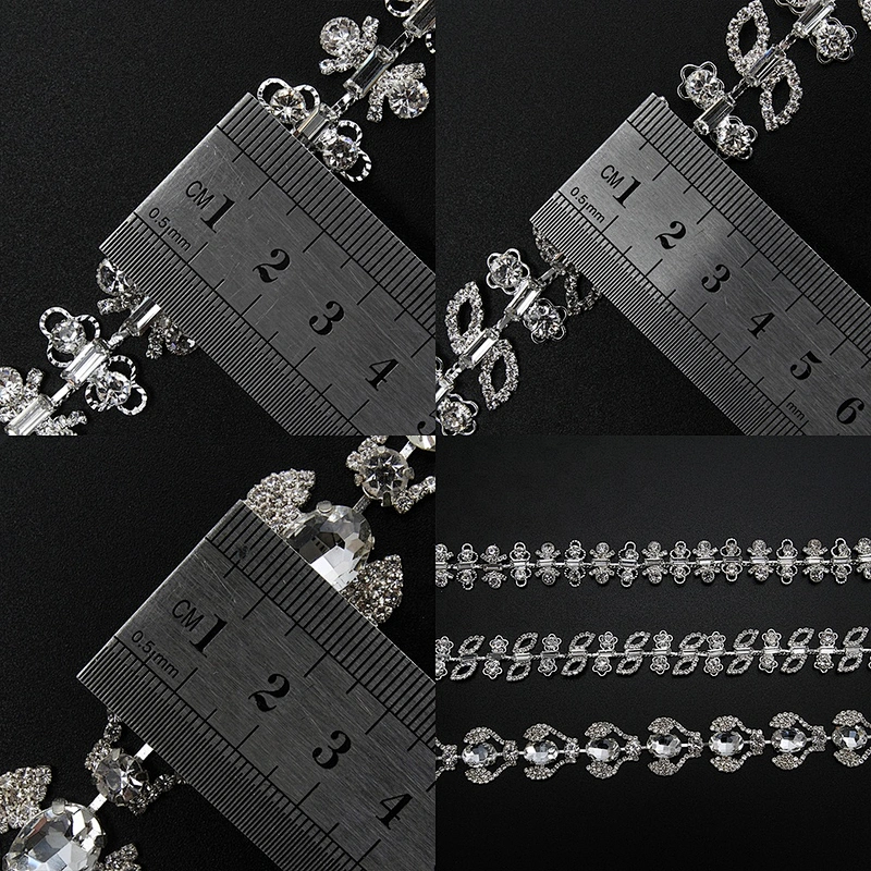 Kavatar Glitter Sewing Strass Ribbon Crystal Applique Clear Glass Rhinestone Chain Fringe