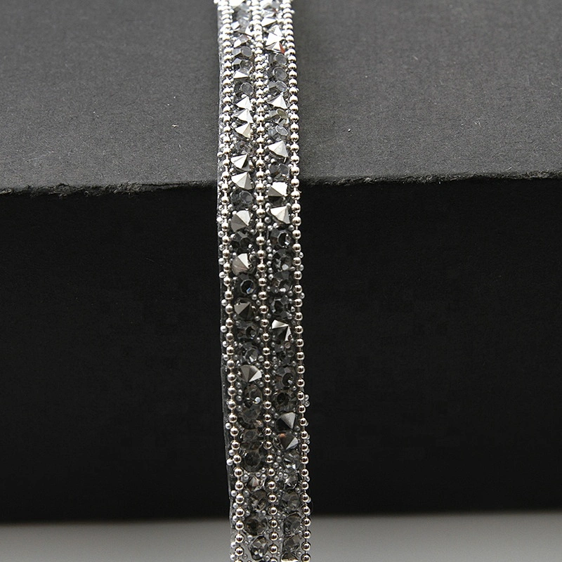 Kavatar Wholesales Hotfix trimming rhinestone hotfix banding triple Copper bead chain rhinestone transfer tape iron trimming