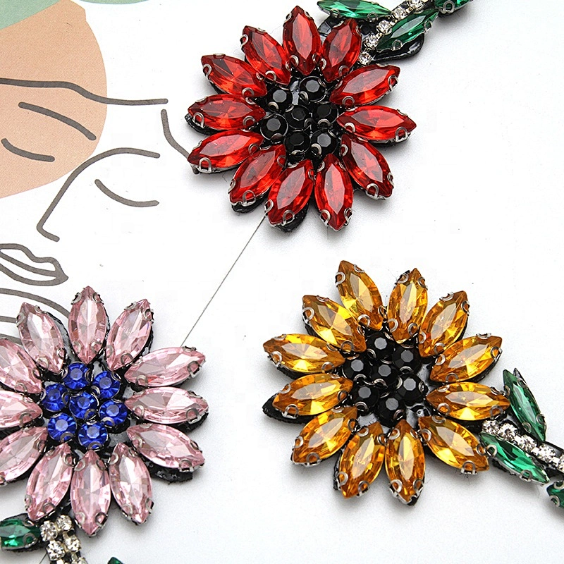 Christmas Cherry Flower Decorative Sew on Rhinestone Beaded Patches Wholesale patches for clothing