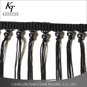 Beautiful black long tassel fringe trim for decorate shoe,garment