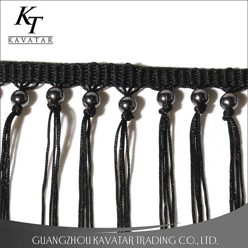 Beautiful black long tassel fringe trim for decorate shoe,garment