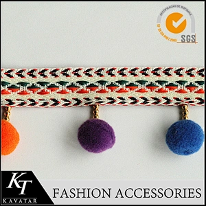 Handmade korean pom pom trim fringe for curtain with 2cm colorful ball