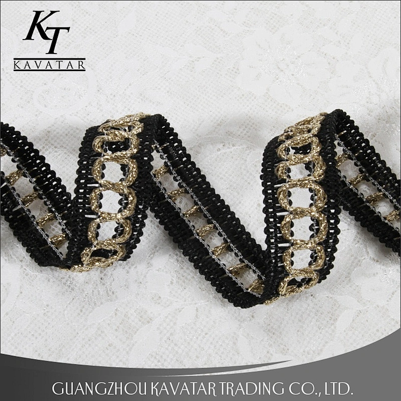 Popular gold circle design lace trim from china