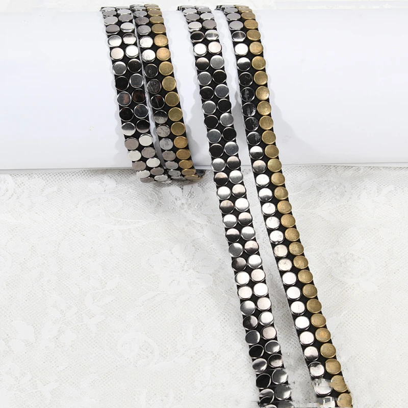 New design double rows round shape Copper stud trim tape decoration for clothes