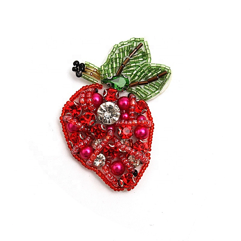 Christmas Cherry Flower Decorative Sew on Rhinestone Beaded Patches Wholesale patches for clothing
