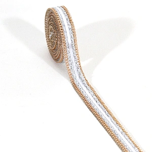 Bulk Fashion Gold Accessories Chain White Strip Embellished Hot Fix Trim for Garments Accessories