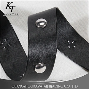 Black artificial leather trim ribbon tapes decoration with Copper rivet beads for garment and bag