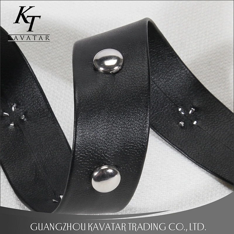 Black artificial leather trim ribbon tapes decoration with Copper rivet beads for garment and bag
