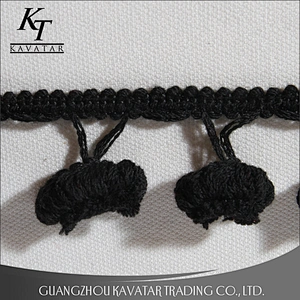 Good quality pure black pom pom fringe trim for garment,bags,shoe
