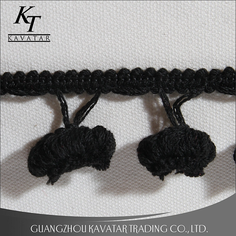Good quality pure black pom pom fringe trim for garment,bags,shoe
