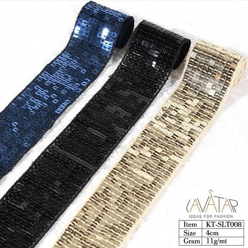 Kavatar Custom Sequin Gold Bule Pink Red Muti-color Beaded Trim Tape By Yard for Garments Accessoires