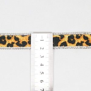 Wholesale 2cm Leopard Print Grosgrain Ribbon Rhinestone Border Hotfix Transfer Trim