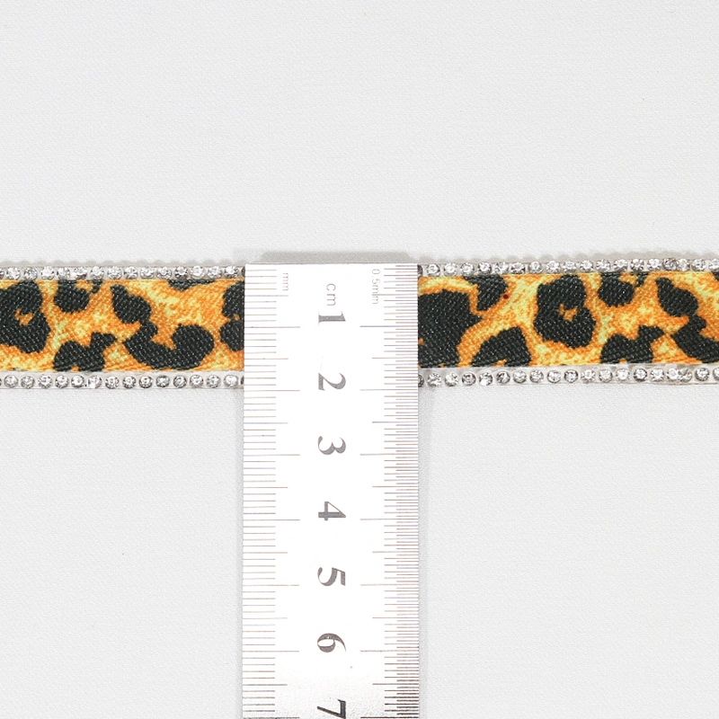 Wholesale 2cm Leopard Print Grosgrain Ribbon Rhinestone Border Hotfix Transfer Trim