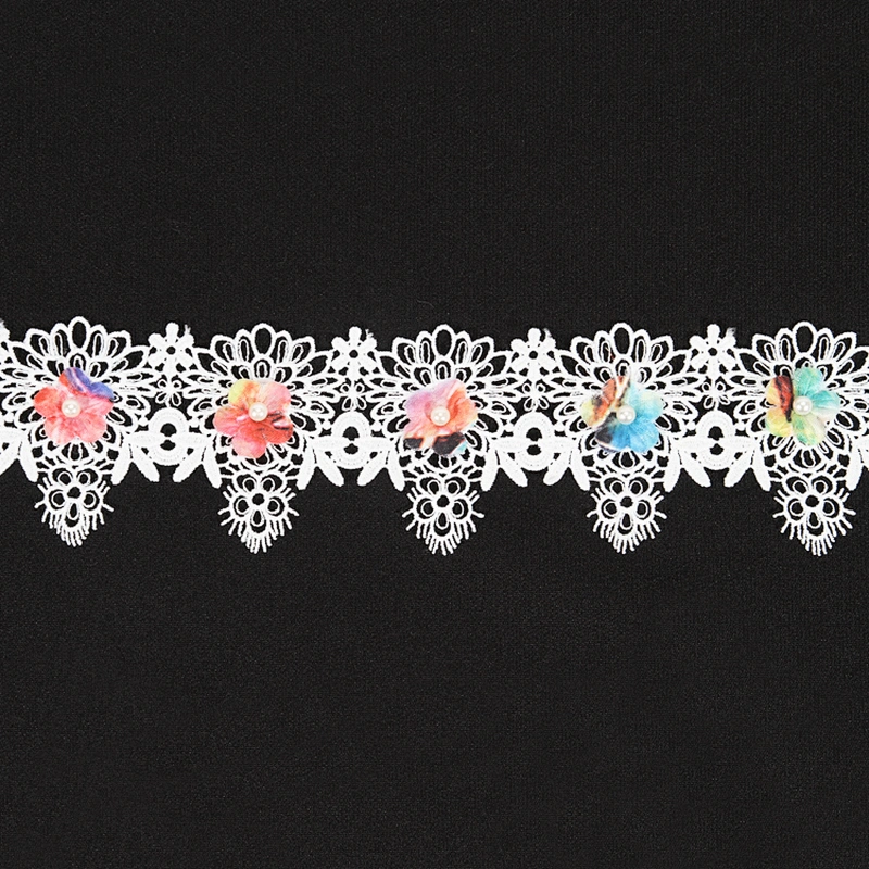Kavatar design 3D floral layers white lace for dress