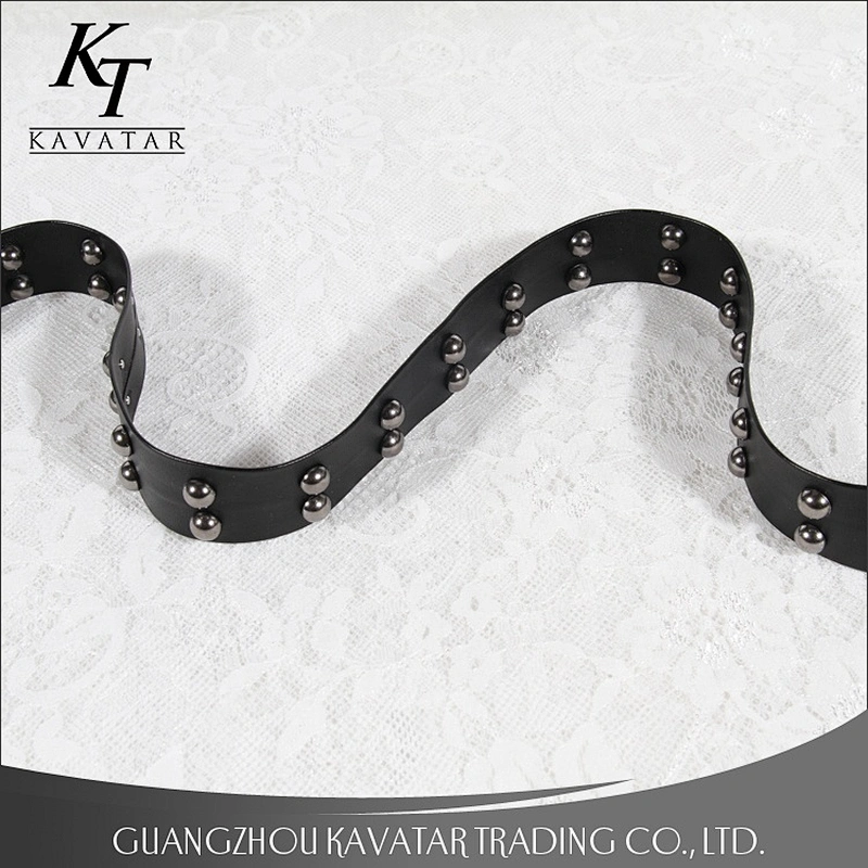 Fashion design double rows Copper beads PU tape trim decoration for garment