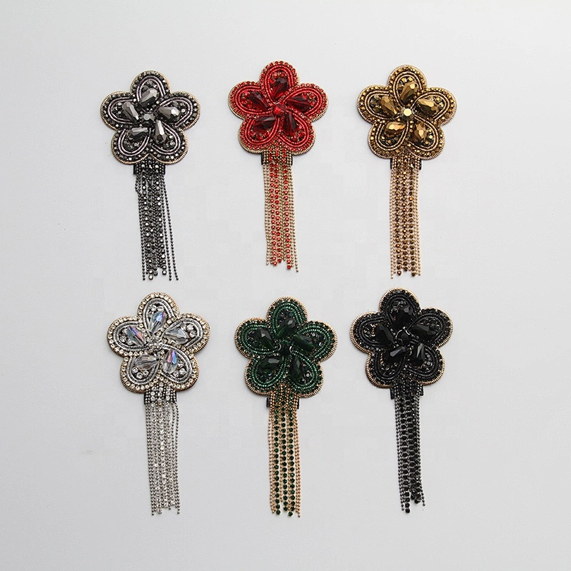 wholesale Sew on patches fringe beaded rhinestone patches for garment custom  clothing patch