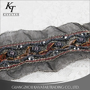 Ethnic style trimming handmade embroidery sequin beaded lace trim for clothing
