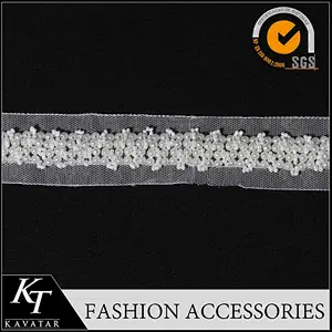 Beautiful bride wedding dress decoration pearl beaded lace trim