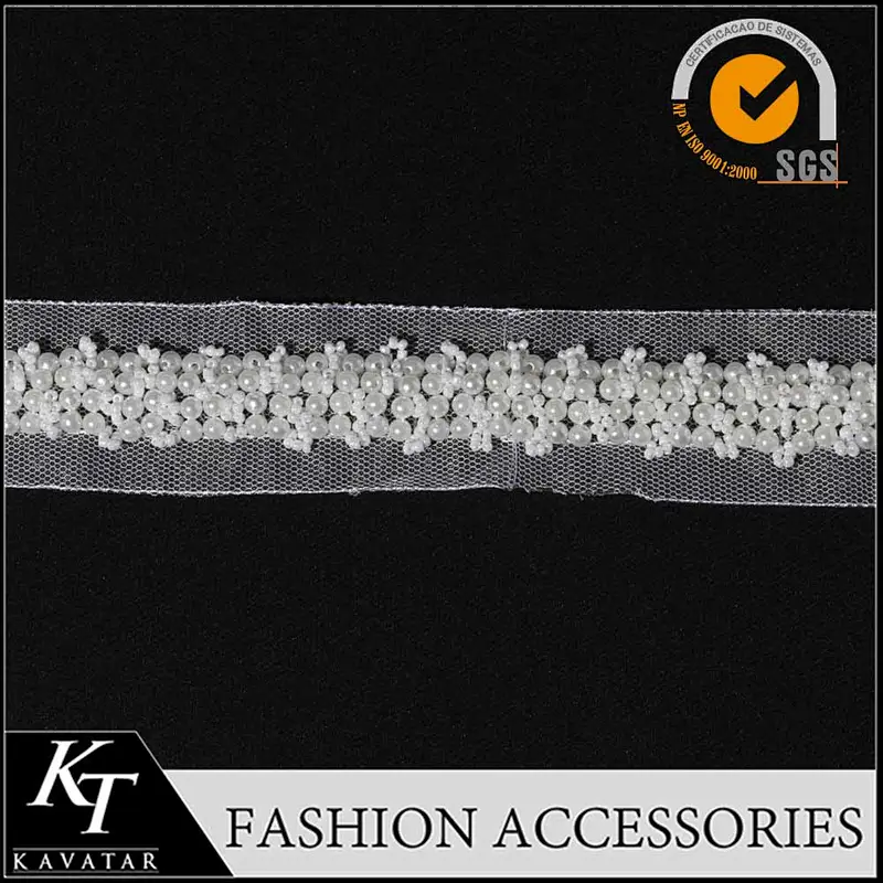 Beautiful bride wedding dress decoration pearl beaded lace trim