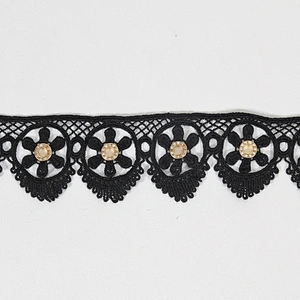 Unique polyester flower lace trim rhinestone gold eyelet knitting eyelet lace
