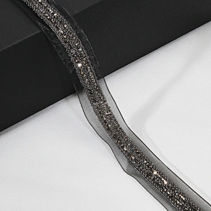 Decorative 2cm Black Copper Coated Rhinestone Beaded Mesh Lace Trim