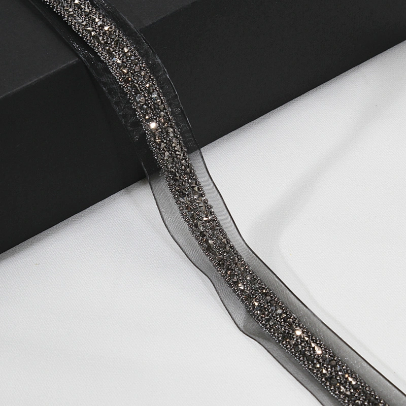 Decorative 2cm Black Copper Coated Rhinestone Beaded Mesh Lace Trim