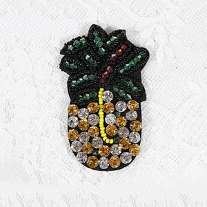 Kavatar DIY Handmade Rhinestone Beaded Pineapple Embroidery Flower Patches For Clothing Bags