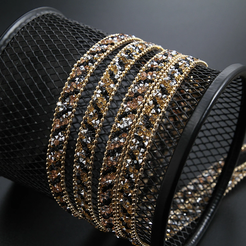 Kavatar Wholesale Gold Accessories Chain Rhinestone Mesh Hotfix Trimming For Hat For Clothing Volume Iron on Trims
